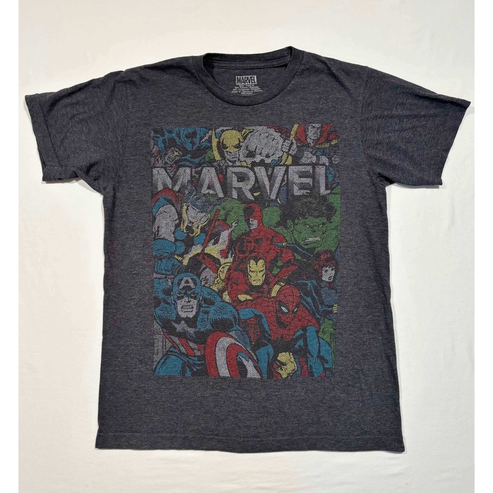 Marvel Comics Avengers Graphic T-Shirt Charcoal Grey Heather Mens Medium M